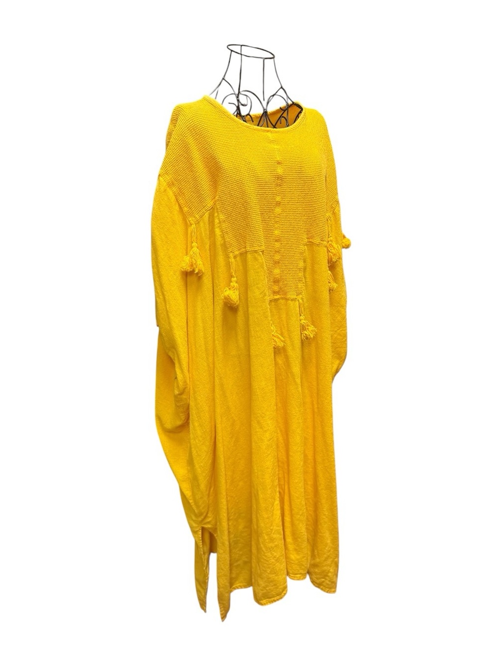 Dunes 100% Cotton Boho Tassel Kaftan Dress in Vibrant Yellow Orange - Picture 2 of 8